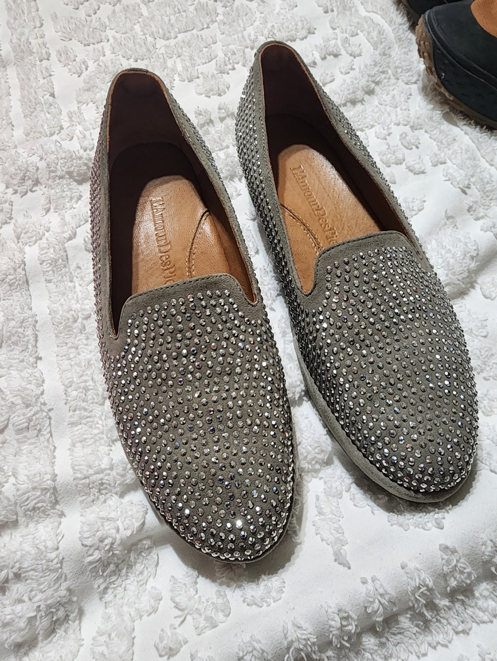 L'AMOUR DES PIEDS Correze Rhinestone, Studded Wedge Loafers, Smoking Slipper 7.5